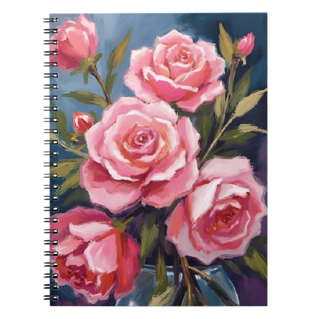 Rosa Rosenbouquet Gemalt Notizblock (Vorderseite)