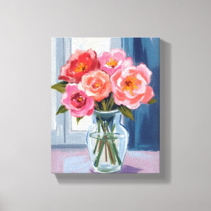 Rosa Rosenbouquet Glasvase Romantische Blumen Leinwanddruck