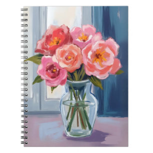 Rosa Rosenbouquet Glasvase Romantische Blumen Notizblock
