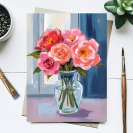 Rosa Rosenbouquet Glasvase Romantische Blumen Postkarte