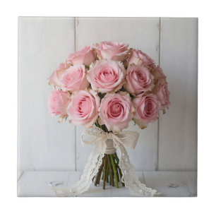 Rosa Rosenbouquet Perlen-Spitze Romantisch Fliese