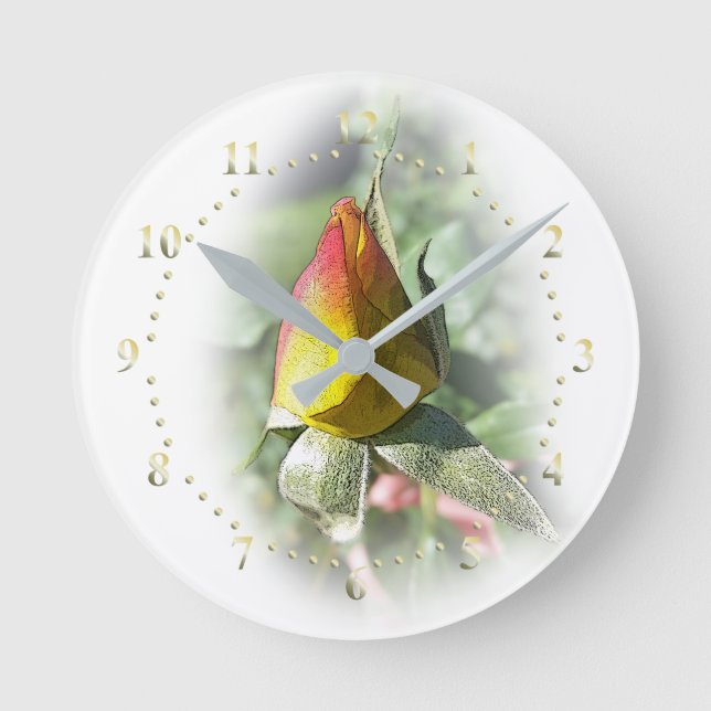 Rosa Rosenbude Runde Wanduhr (Vorderseite)