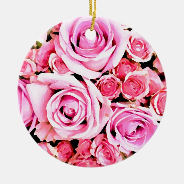 Rosa Rosenbukett Keramik Ornament (Vorne)