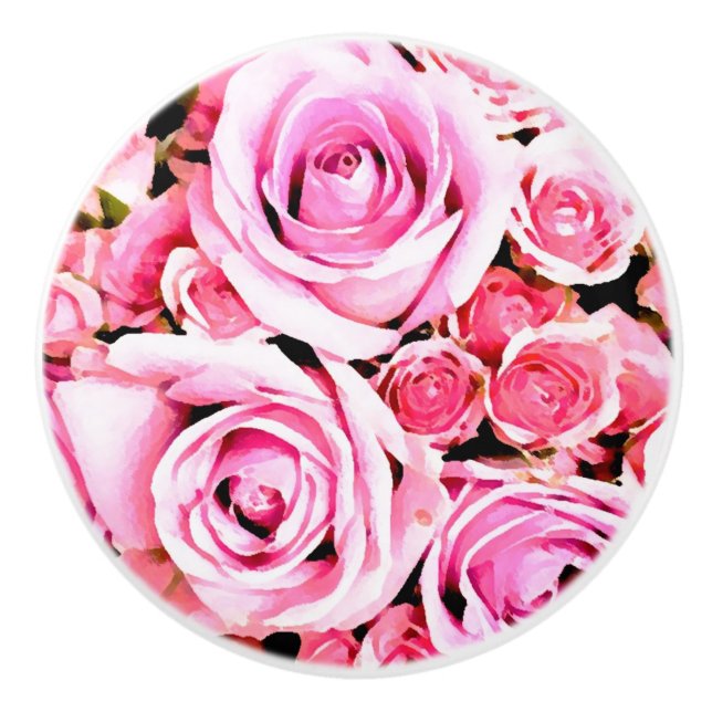 Rosa Rosenbukett Keramikknauf (Vorderseite)
