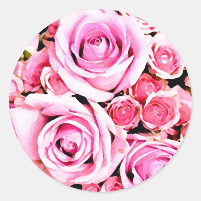 Rosa Rosenbukett Runder Aufkleber (Vorderseite)