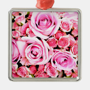 Rosa Rosenbukett Silbernes Ornament