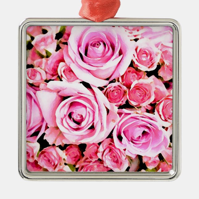 Rosa Rosenbukett Silbernes Ornament (Vorne)