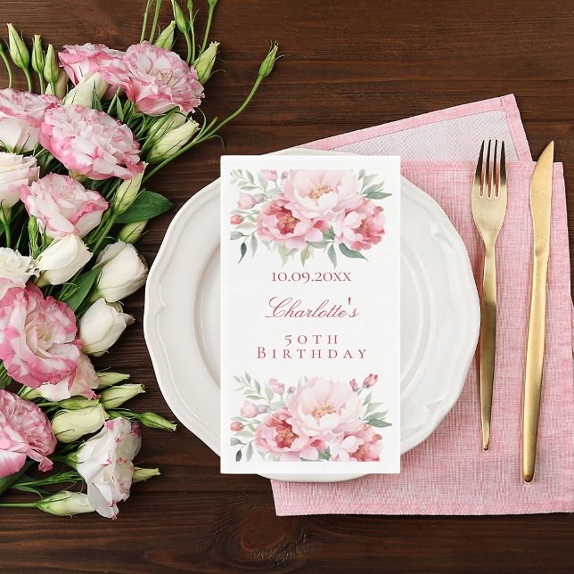 Rosa Rosenflorchen Eleganter Geburtstag Serviette (Von Creator hochgeladen)