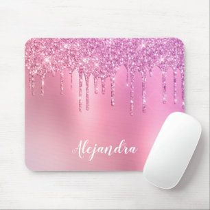 Rosa Rosengold und lila Glitzer Tropfen Mousepad