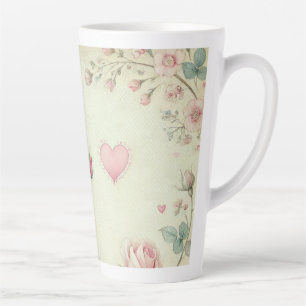 Rosa Rosenherz Blumen vintage pastell Aquarell Milchtasse