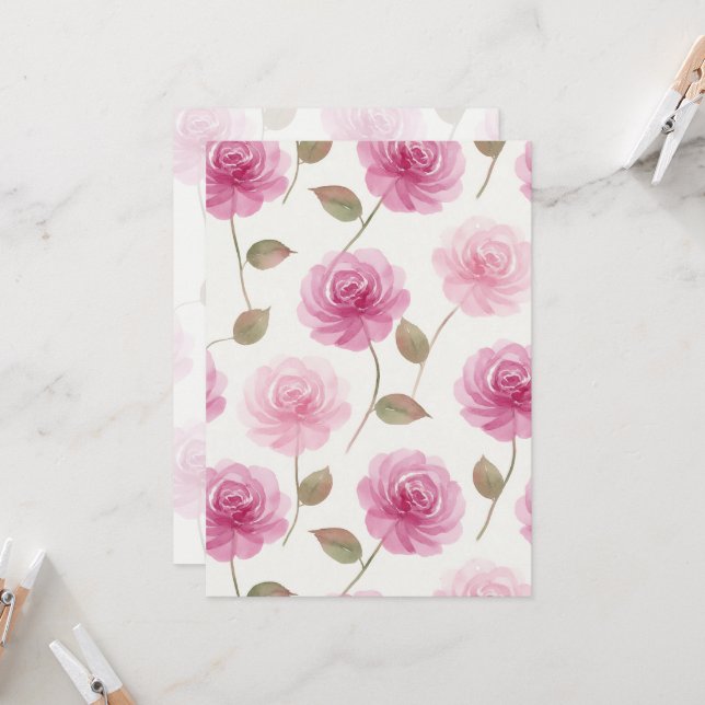 Rosa Rosenkarte Einladung (Vorderseite/Rückseite Beispiel)