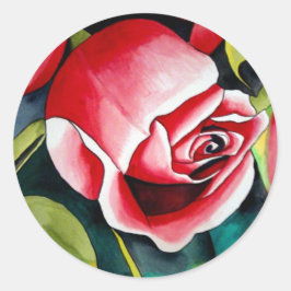 Rosa Rosenknospe Aquarellmalerei Blume Runder Aufkleber