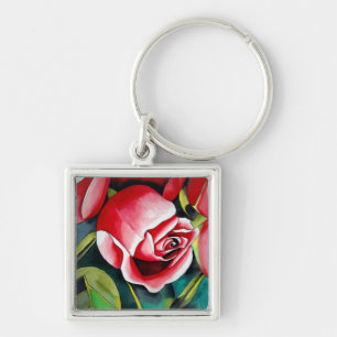 Rosa Rosenknospe Aquarellmalerei Blume Schlüsselanhänger