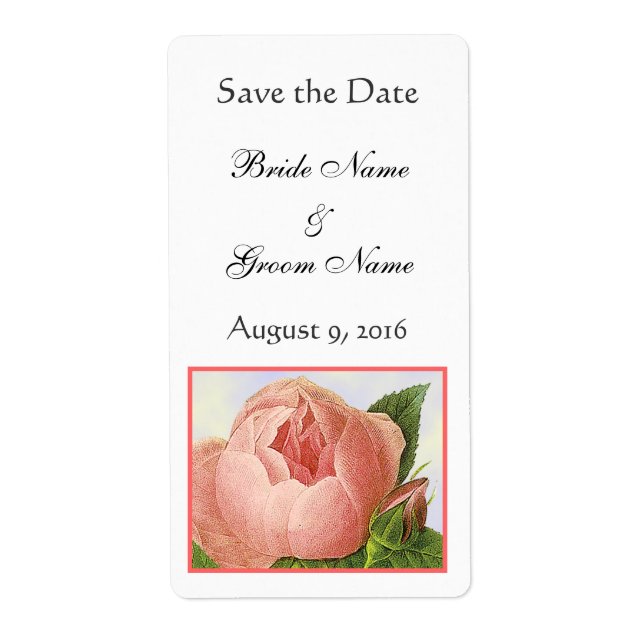 Rosa Rosenknospe bearbeitet Save the Date Labels (Vorne)