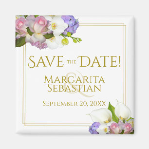 Rosa Rosenknospe & Calla Lilies Wedding Save the D Magnet