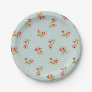 Rosa Rosenknospen auf Vintagem Tapeten-Teller des Pappteller
