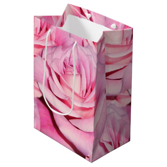 Rosa Rosenkoffer Mittlere Geschenktüte (Vorderseite Schrägansicht)