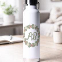 Rosa Rosenkranz-Monogramm-Wasserflasche