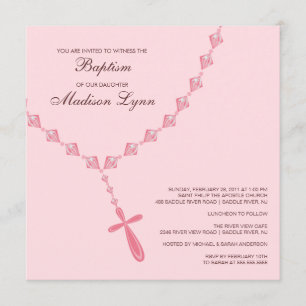 Rosa Rosenkranzperle-Baby-Taufe Inviation Einladung