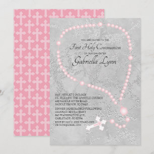 Rosa Rosenkranzperle-erste heilige Kommunion Einladung