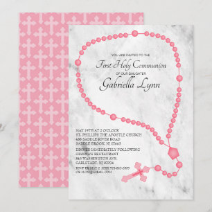 Rosa Rosenkranzperle-erste heilige Kommunion Einladung