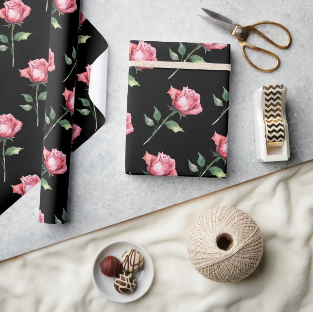 Rosa Rosenmuster Geschenkpapier (Kunsthandwerk)