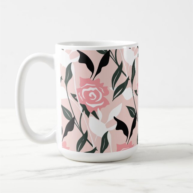 Rosa Rosenmuster Kaffeetasse (Links)