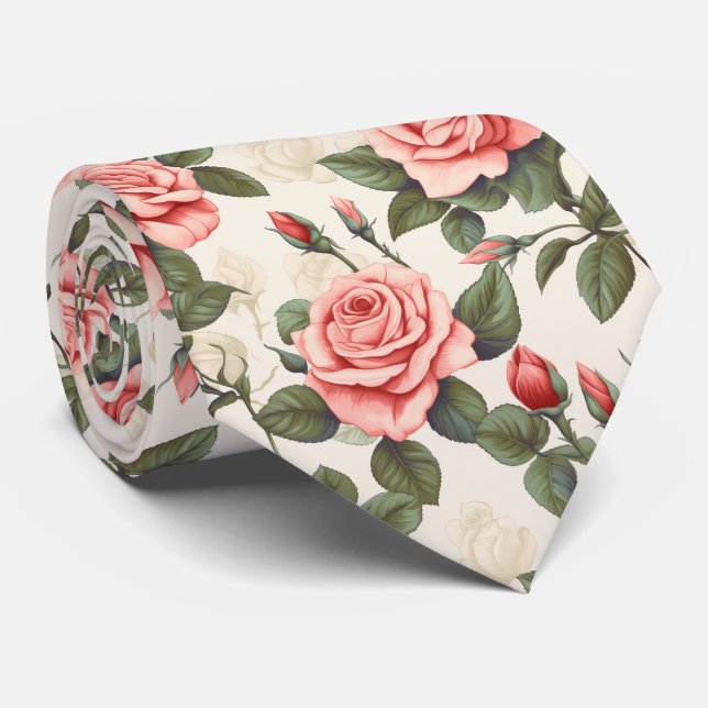 Rosa Rosenmuster Krawatte (Gerollt)