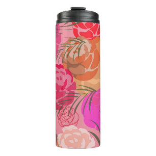 Rosa Rosenmuster mit Blume und Pflanze Thermosbecher