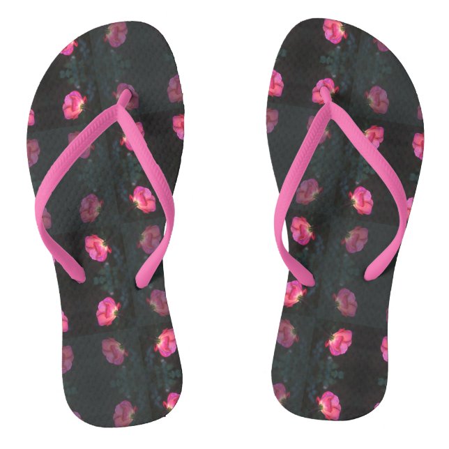 Rosa Rosenmuster mit rosa Riemen Flip Flops (Fußbett)