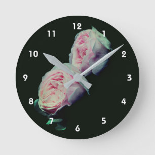 Rosa Rosenpaar Floral Runde Wanduhr