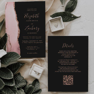 Rosa Rosenquarz-Achat-Dunkle QR-Code-Hochzeit Einladung