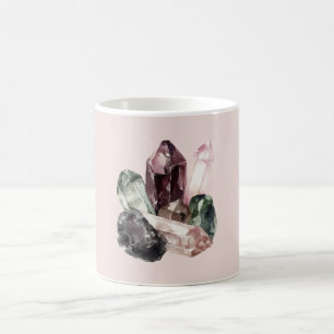 Rosa Rosenquarz Burgunder Grün Kristalle Kaffeetasse