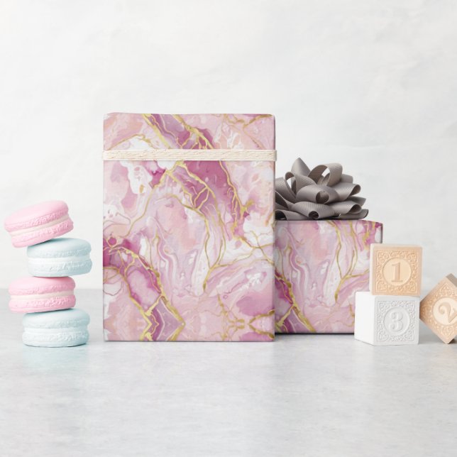 Rosa Rosenquarz-Marmor Geschenkpapier (Babyparty)