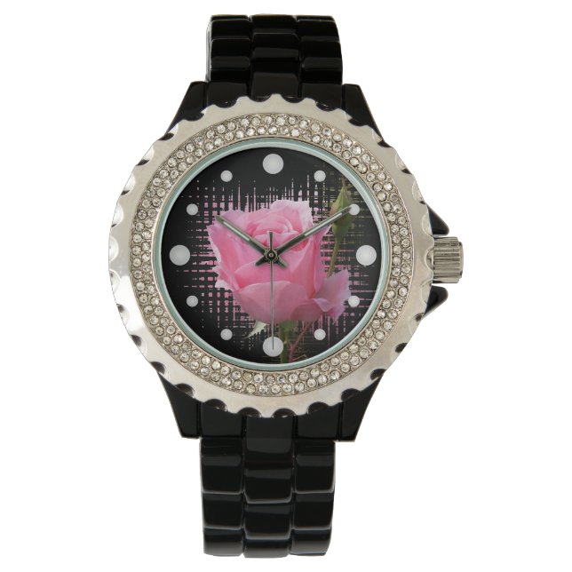 Rosa Rosenspritze Armbanduhr (Vorderseite)