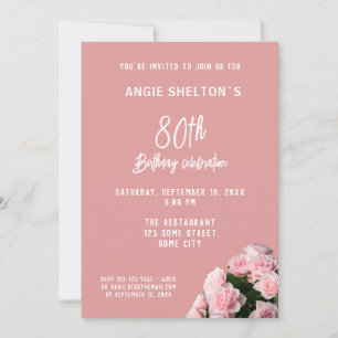 Rosa Rosenstrauß 80. Geburtstags-Blumenparty Einladung