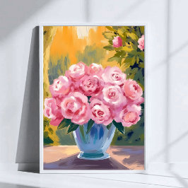 Rosa Rosenstrauß | Aquarell-Blumenvase Poster