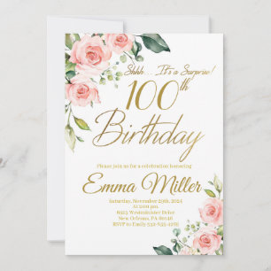 Rosa Roses 100. Geburtstagsparty Einladung