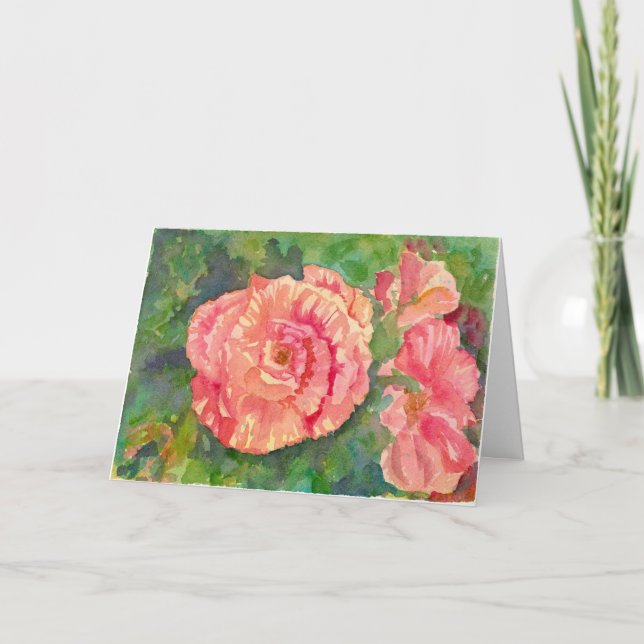 Rosa Roses Aquarellfarben Blume Glücklich Geburtst Karte (Vorderseite)