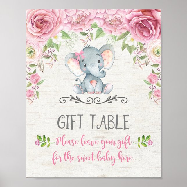 Rosa Roses Baby Elephant Geschenktafel Dekoration (Vorne)