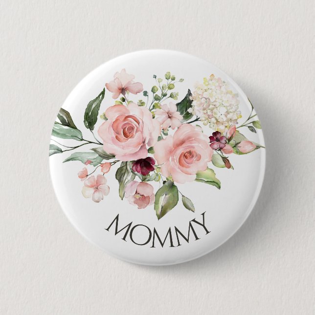 Rosa Roses Baby Shower Button Mommy (Vorderseite)