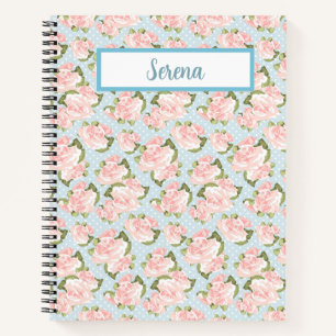 Rosa Roses - Blue & White Punkts Notebook Notizbuch