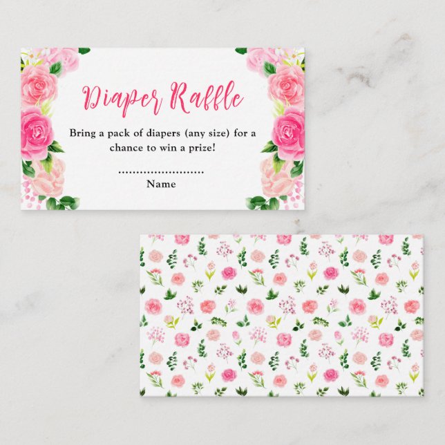 Rosa Roses Blumenspulendusche Windelwindeln Begleitkarte (Vorne/Hinten)