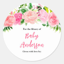 Rosa Roses Blumenspülung Buchzeichen Runder Aufkleber