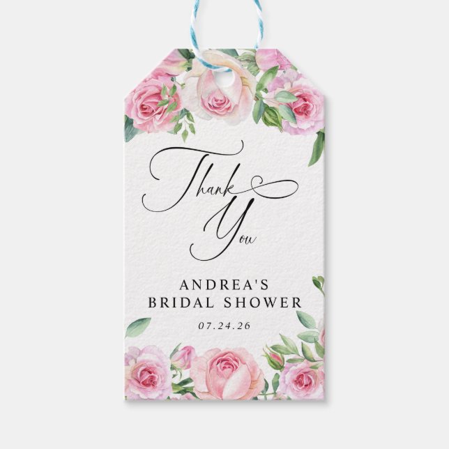 Rosa Roses Blush Brautparty | Vielen Dank für Ihre Geschenkanhänger (Vorderseite)