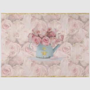 Rosa Roses Bouquet Gold Beere Crown Blue Decoupage Seidenpapier