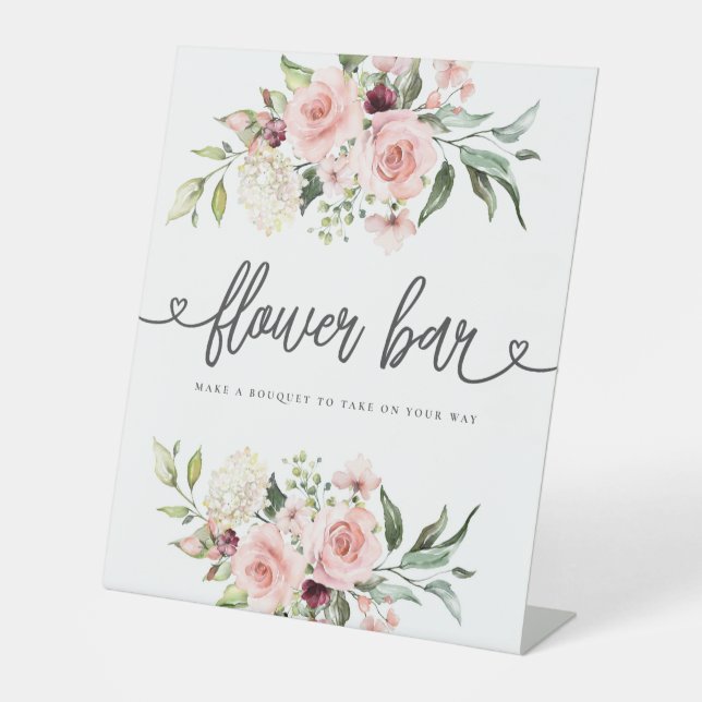 Rosa Roses Brautparty Blume Bar Sockelschild (Vorderseite)