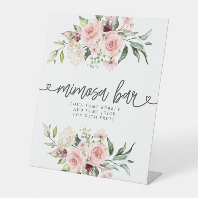 Rosa Roses Brautparty Blume Bar Sockelschild (Vorderseite)