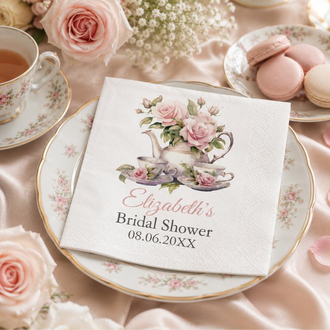 Rosa Roses Brautparty Teezeremonie Serviette (Blush Pink Bridal Shower Tea Party Napkins)