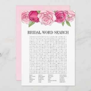 Rosa Roses Brautparty Word Search Game Card Einladung
